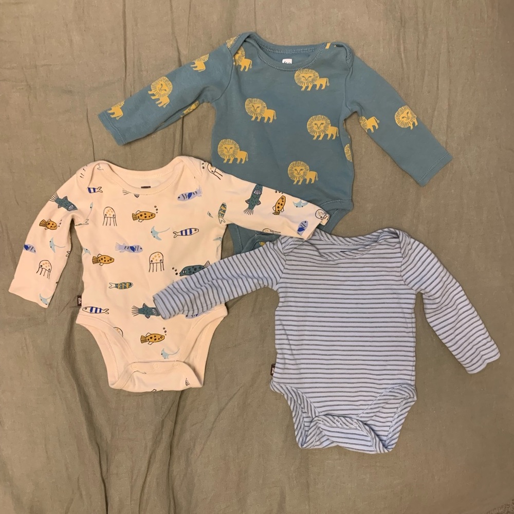 Tea Collection 3-6 month long sleeve onsies, set of 3